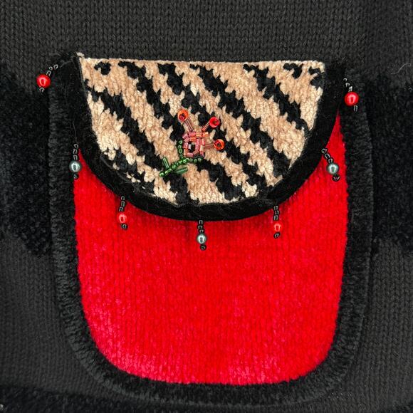 Jack B Quick Floral Beaded Cardigan Sweater Size Petite Small Animal Print Trim - Picture 3 of 8